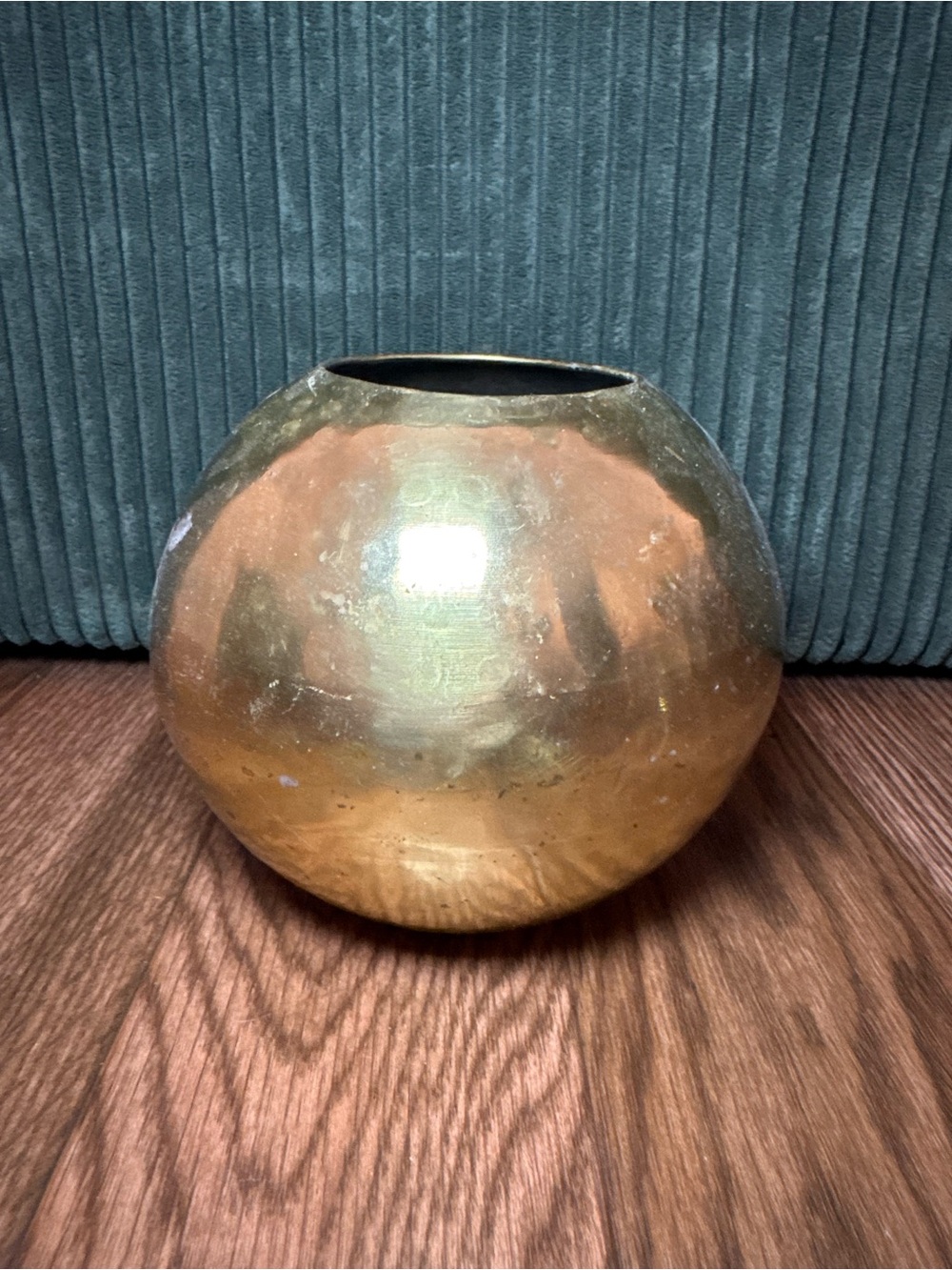 Brass Round Decorative Vase with Hammered Detail - Home Accents